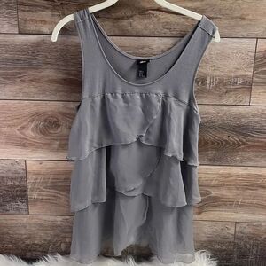 H&M Ladies Ruffle Layered Top, Size Medium, Gray